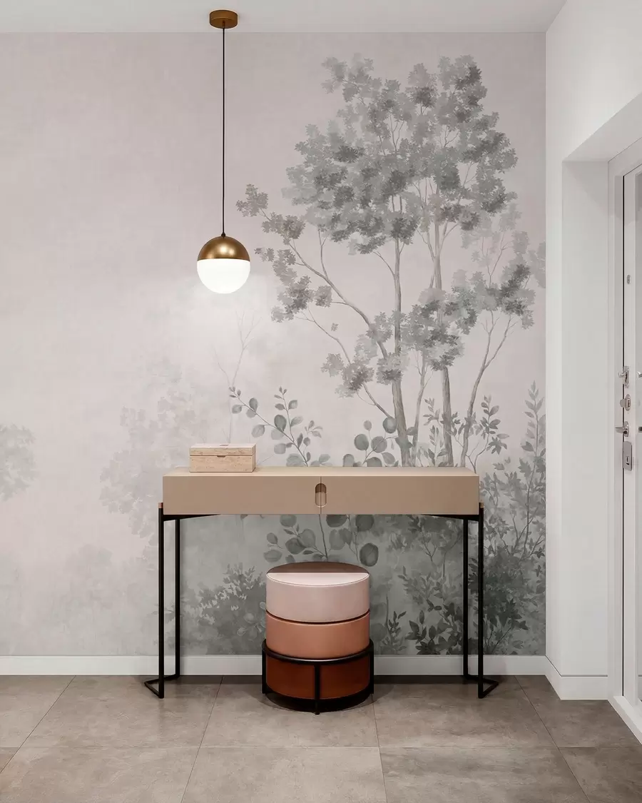 wall murals Шумско дрвеће и зеленило на светлој магловитој позадини w05856v1