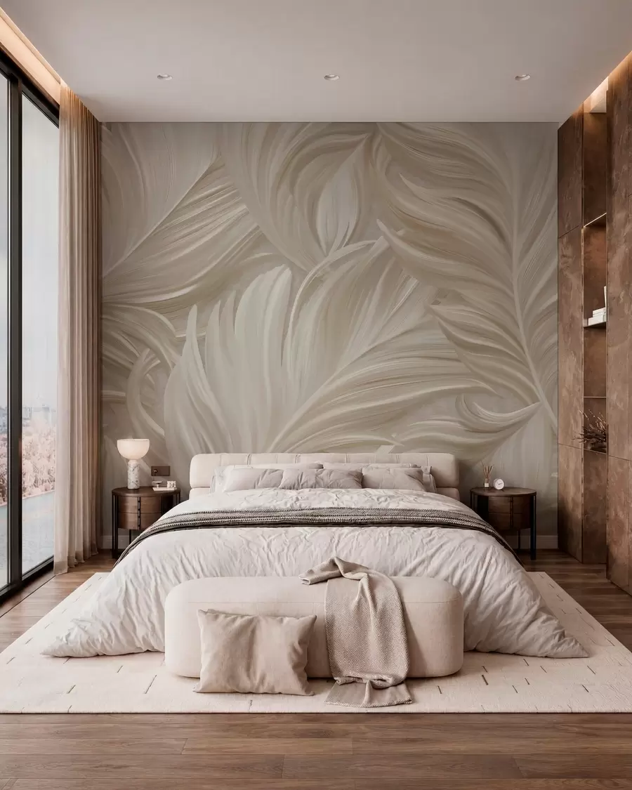 wall murals Велико, осликано, закривљено перо у топлим беж тоновима w05757