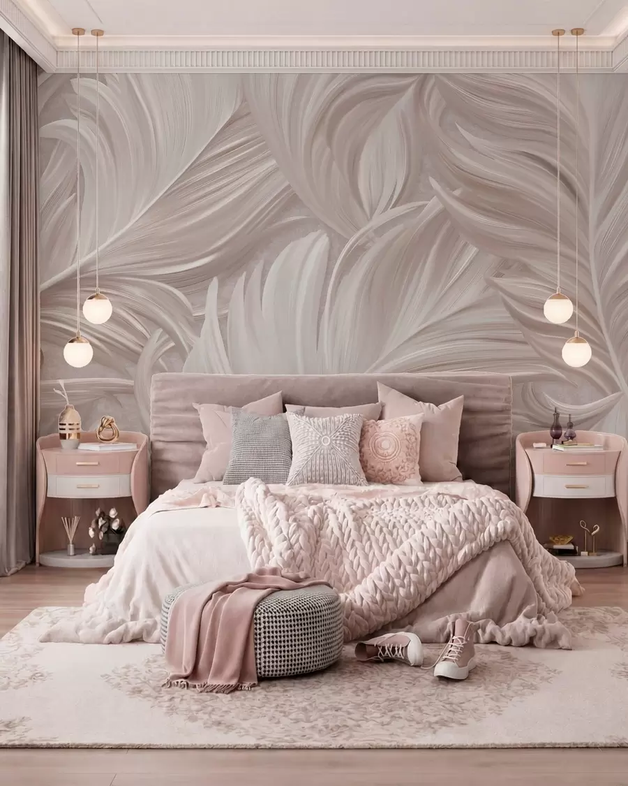 wall murals Велико, осликано, закривљено перо у нијансама ружичастих бисера w05757v1