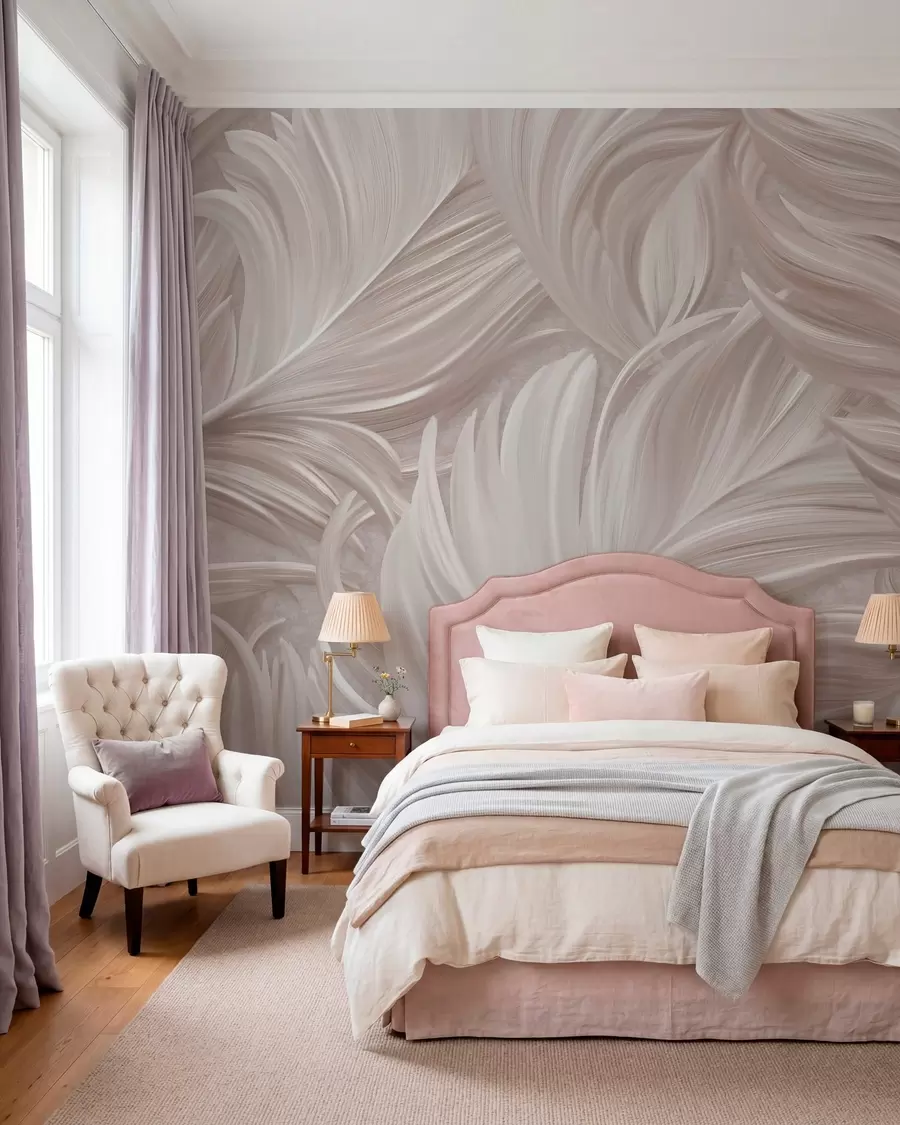 wall murals Велико, осликано, закривљено перо у нијансама ружичастих бисера w05757v1