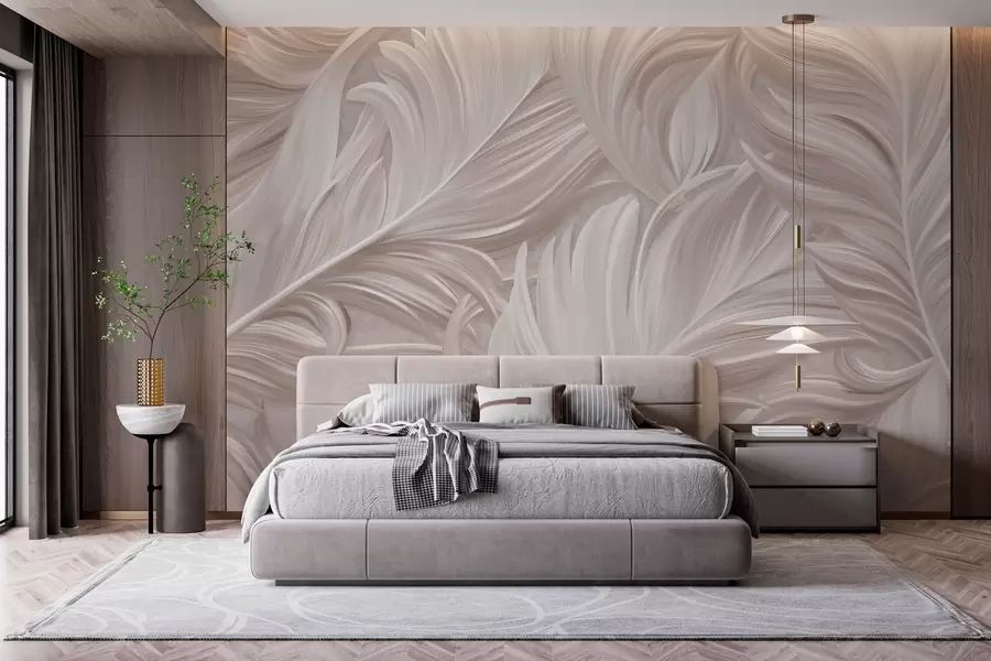 wall murals Велико, осликано, закривљено перо у нијансама ружичастих бисера w05757v1