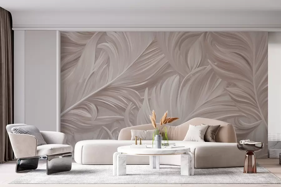 wall murals Велико, осликано, закривљено перо у нијансама ружичастих бисера w05757v1