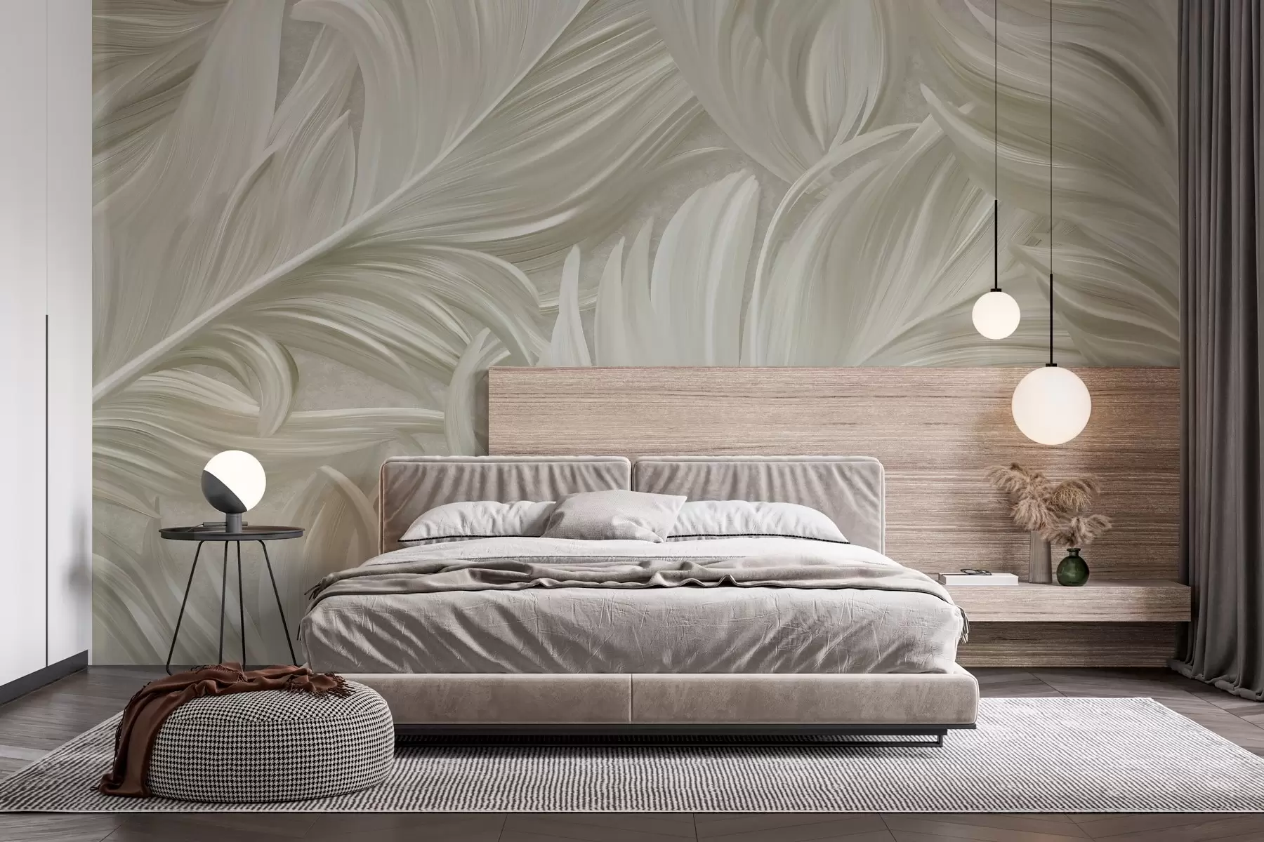 wall murals Велико, осликано, закривљено перо у нијансама хладне беж боје w05757v2