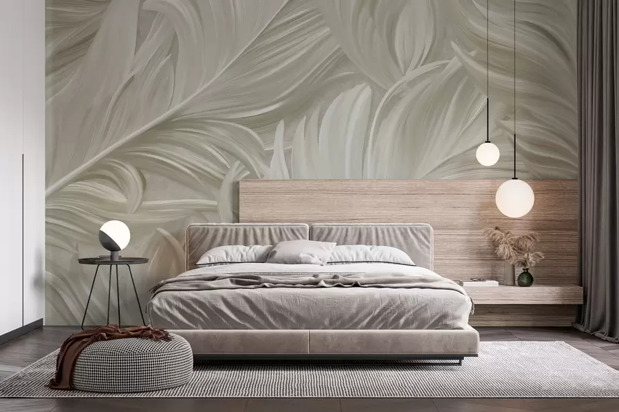 wall murals Велико, осликано, закривљено перо у нијансама хладне беж боје w05757v2