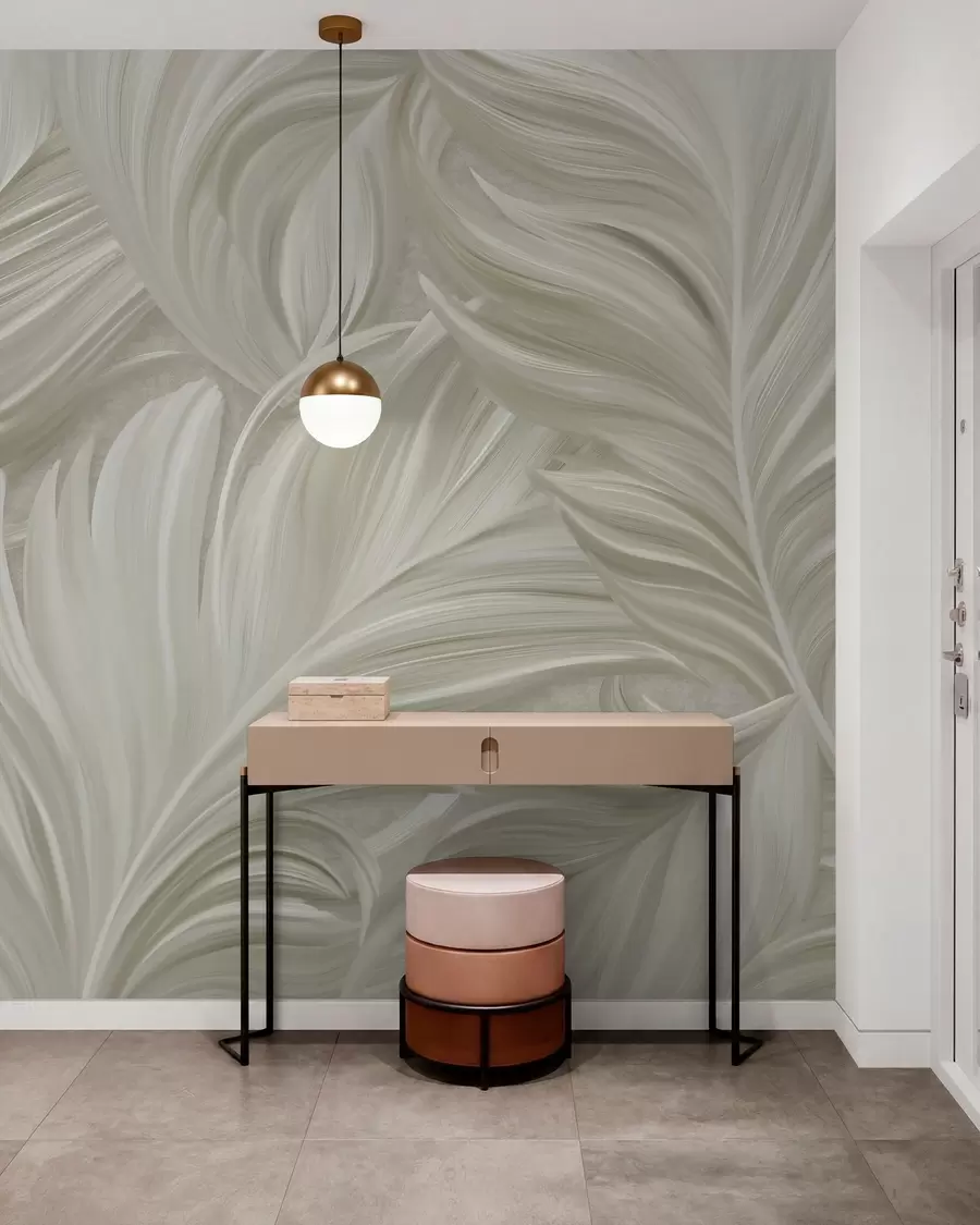 wall murals Велико, осликано, закривљено перо у нијансама хладне беж боје w05757v2
