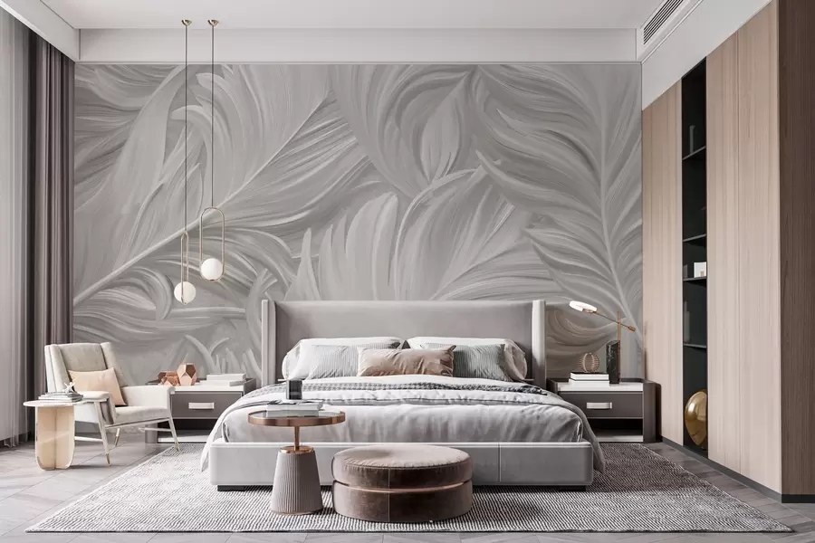 wall murals Велико, осликано, закривљено перо у нијансама сиве w05757v3