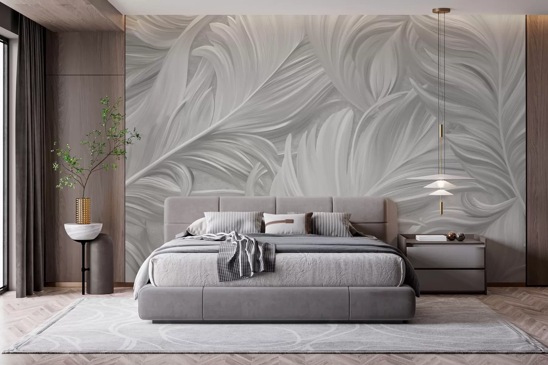 wall murals Велико, осликано, закривљено перо у нијансама сиве w05757v3