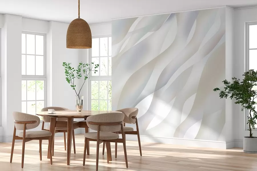 wall murals Апстрактни таласи у нијансама сиве и беж на белој позадини w05758