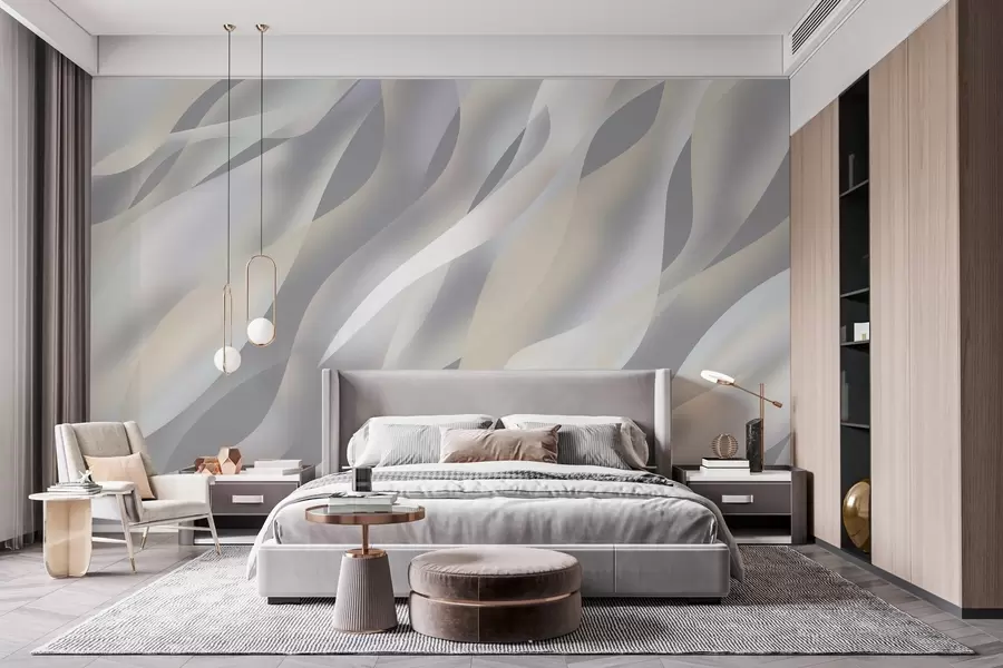 wall murals Апстрактни таласи у нијансама сиве и беж на тамно сивој позадини w05758v2