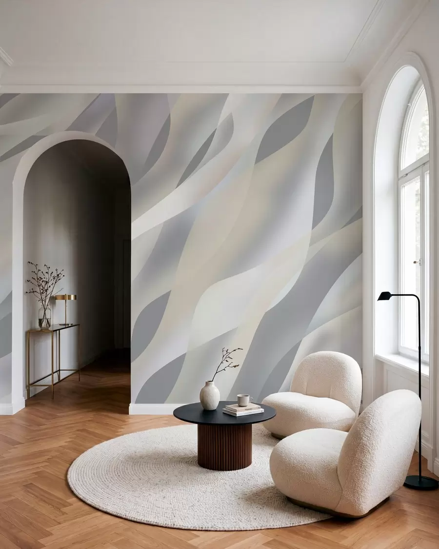 wall murals Апстрактни таласи у нијансама сиве и беж на тамно сивој позадини w05758v2