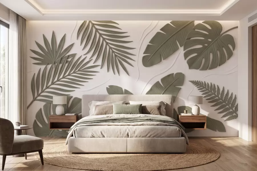 wall murals Зелени текстурирани листови w09995