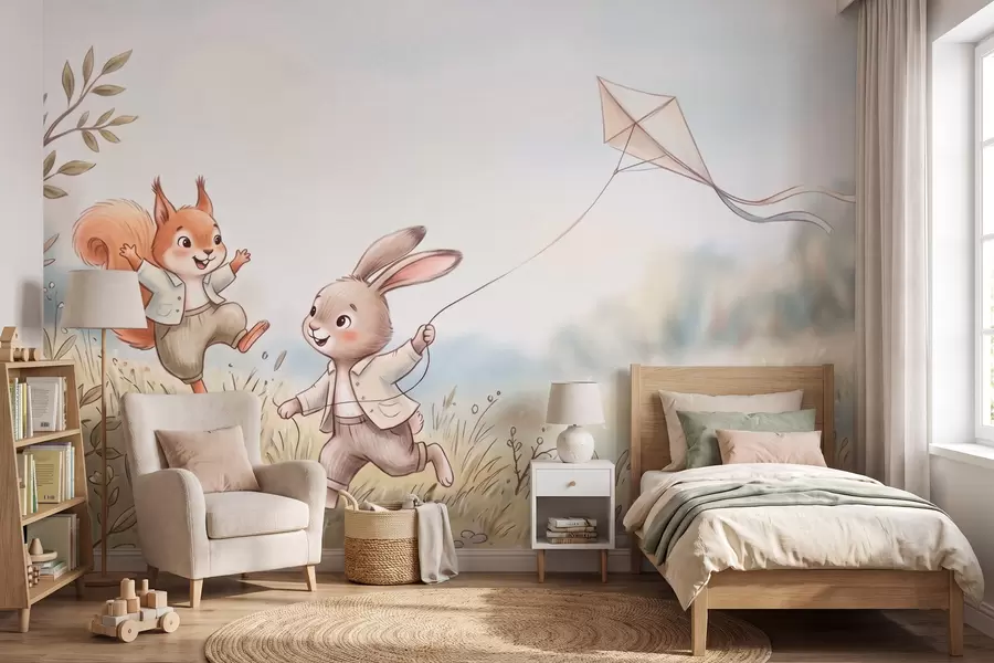 wall murals Зека са змајем и веверицом на ливади, у стилу акварела w10007