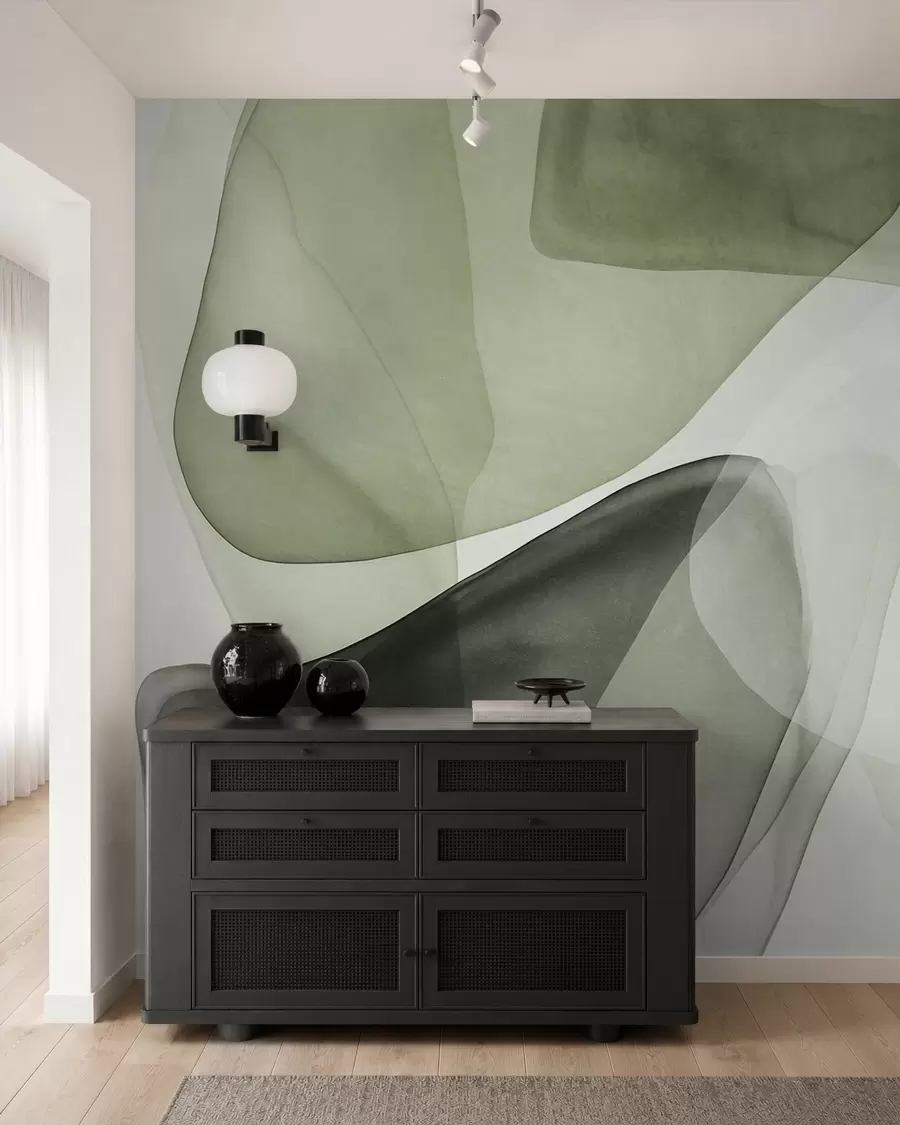 wall murals Апстрактни облици у нијансама зелене, текстурирани, ефекат провидних слојева w10022v2