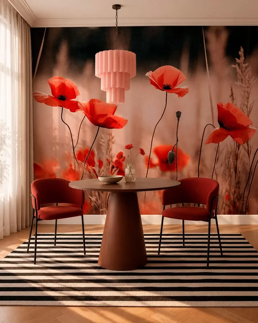 wall murals Светлоцрвени макови међу сувим травама w05866