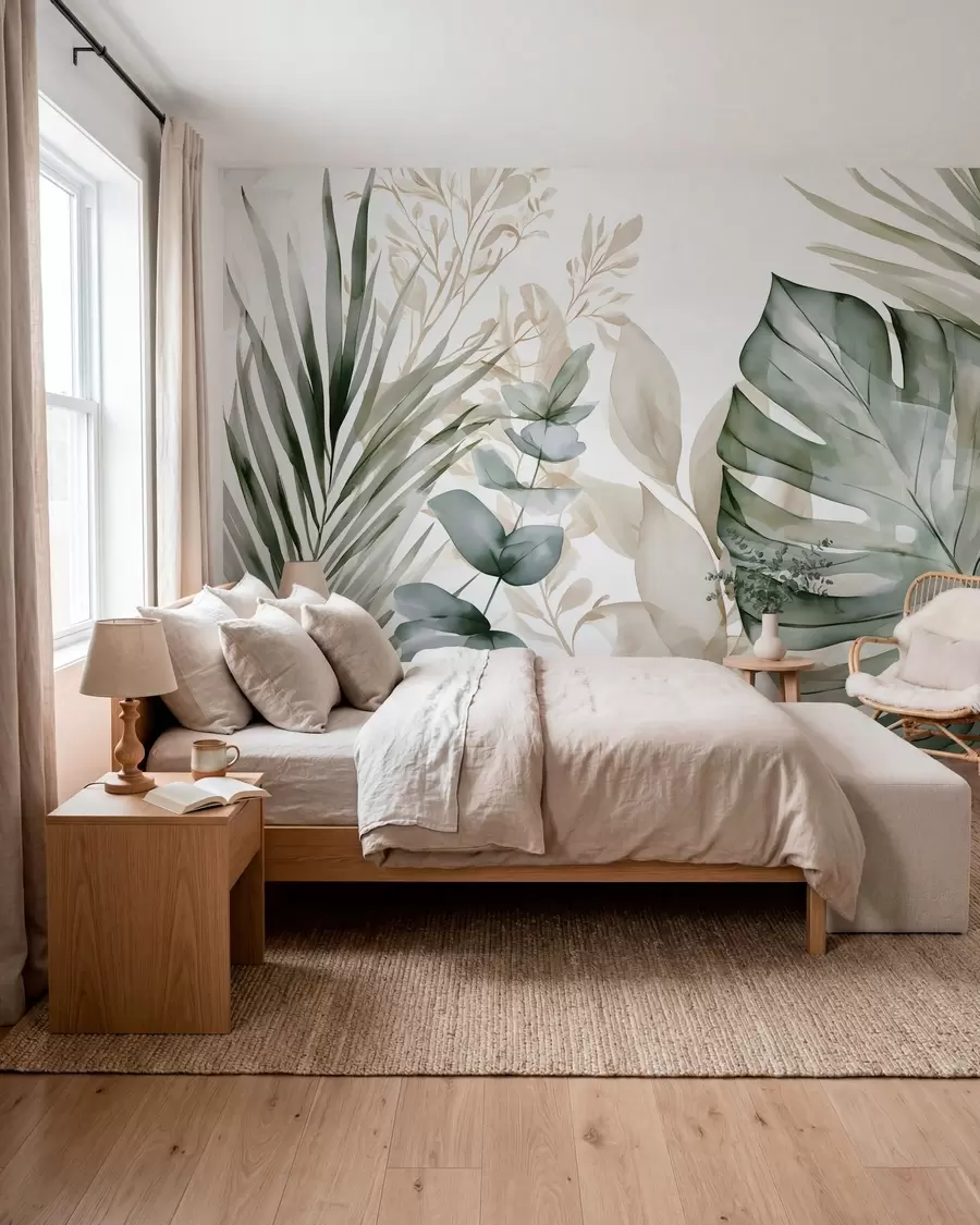 wall murals Велики тропски листови у акварелном стилу w05867