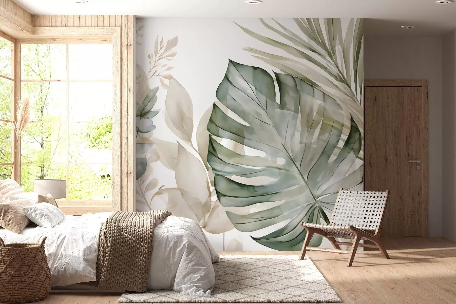 wall murals Велики тропски листови у акварелном стилу w05867