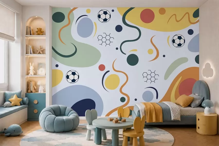 wall murals Апстрактни облици, фудбалске лопте, линије и кругови w05142v2