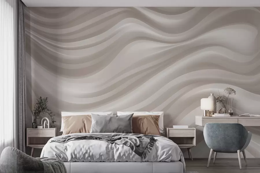 wall murals Волуминозне таласасте линије у меким беж и крем тоновима w09835