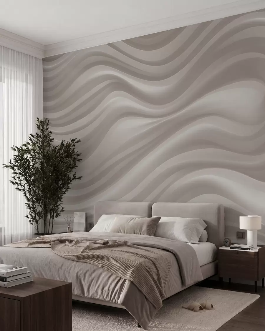wall murals Волуминозне таласасте линије у меким беж и крем тоновима w09835