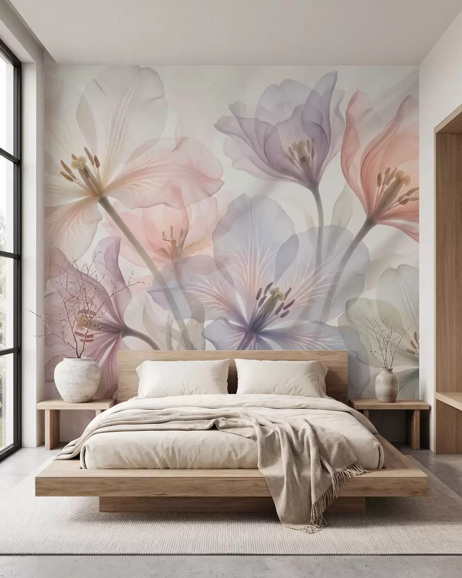 wall murals Нежно провидно цвеће у пастелним нијансама, у стилу акварела w09999