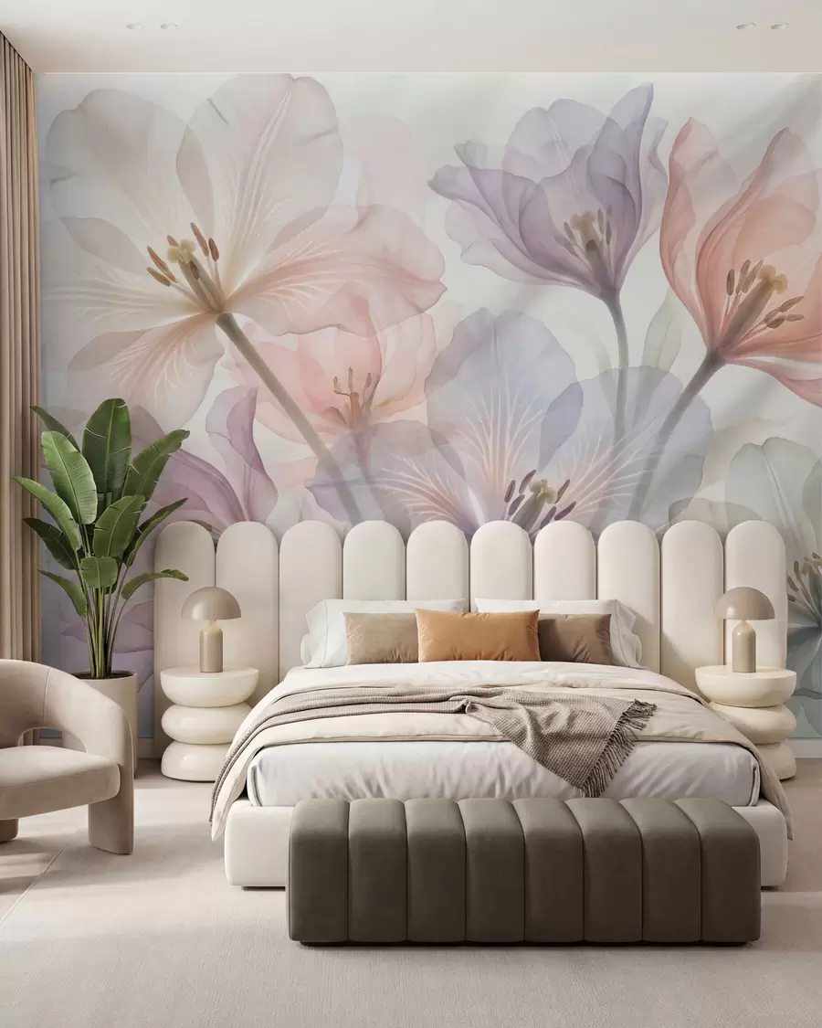 wall murals Нежно провидно цвеће у пастелним нијансама, у стилу акварела w09999