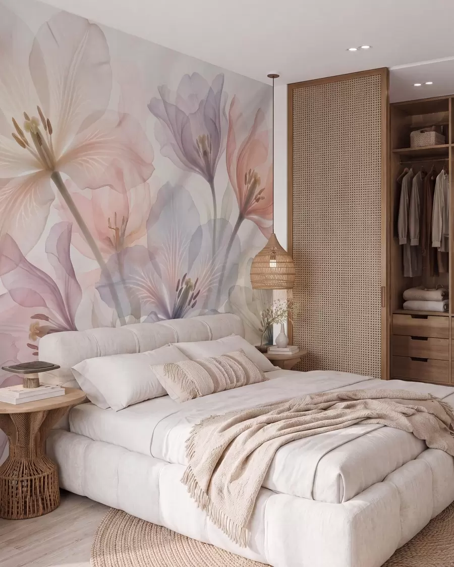 wall murals Нежно провидно цвеће у пастелним нијансама, у стилу акварела w09999