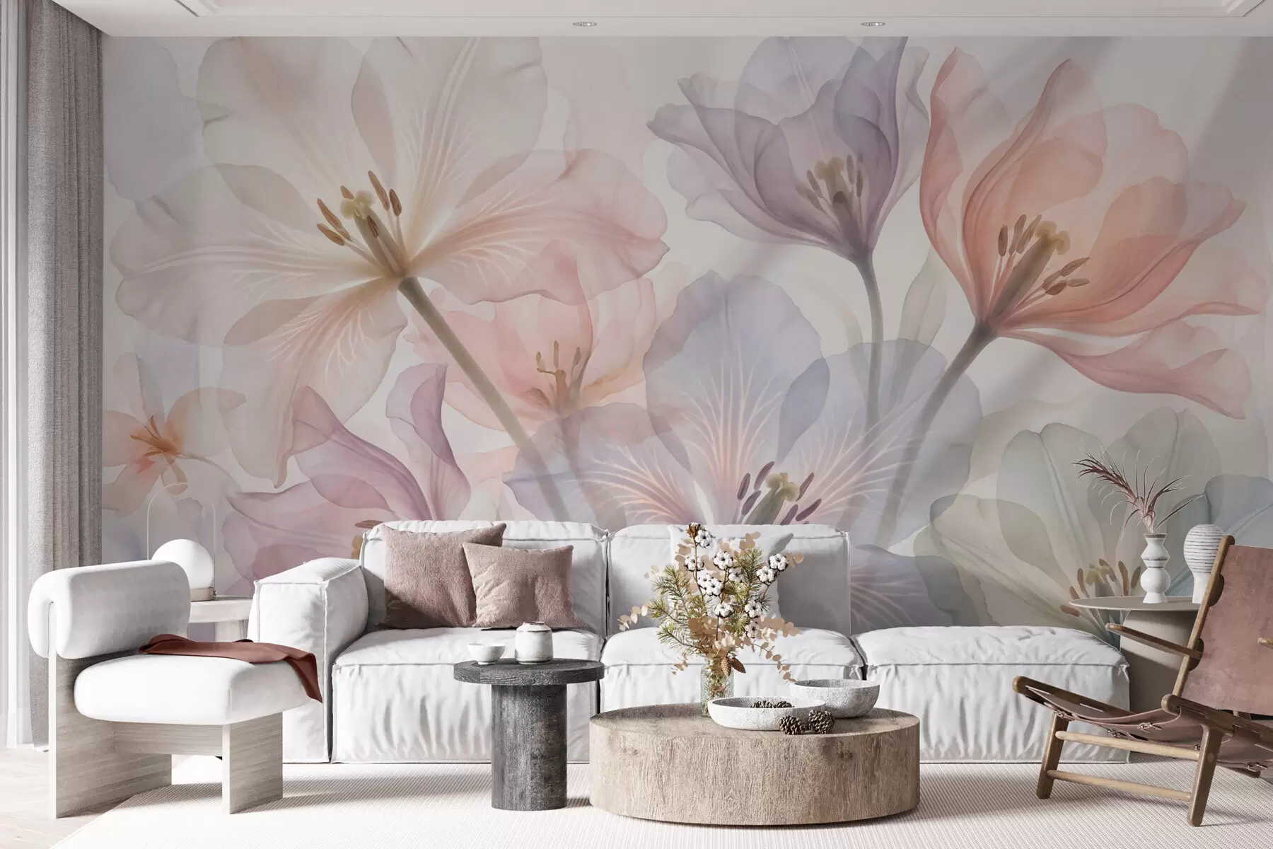 wall murals Нежно провидно цвеће у пастелним нијансама, у стилу акварела w09999