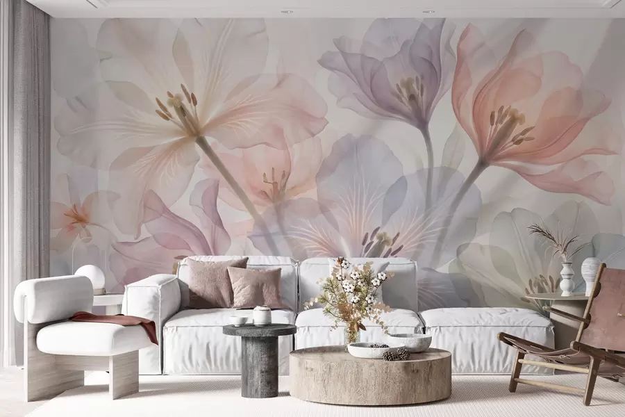 wall murals Нежно провидно цвеће у пастелним нијансама, у стилу акварела w09999