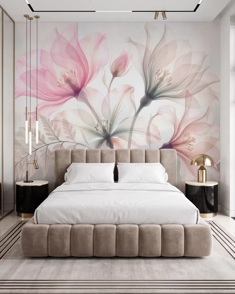 wall murals Нежно цвеће у пастелним ружичастим и плавим тоновима, у стилу акварела w10009