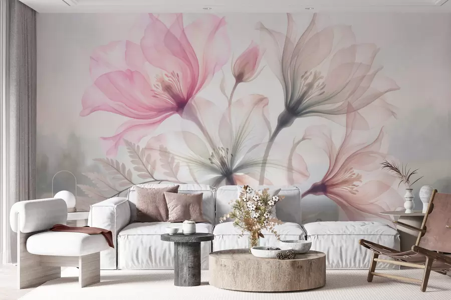 wall murals Нежно цвеће у пастелним ружичастим и плавим тоновима, у стилу акварела w10009