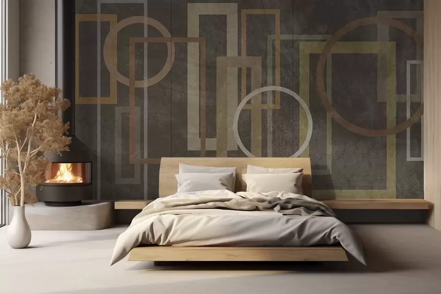 wall murals Геометријски, текстурирани облици, укључујући правоугаонике и кругове, у земљаним тоновима w10031