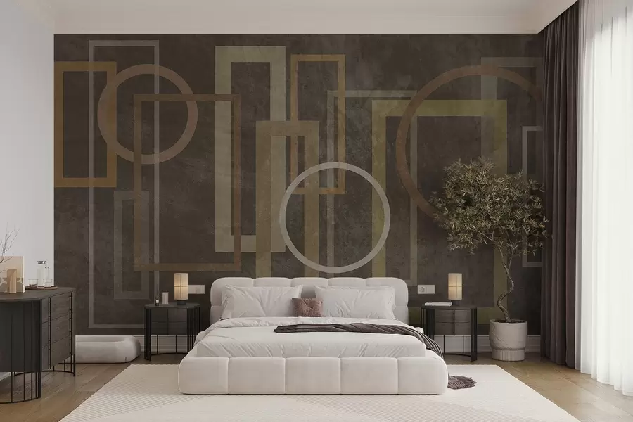 wall murals Геометријски, текстурирани облици, укључујући правоугаонике и кругове, у земљаним тоновима w10031