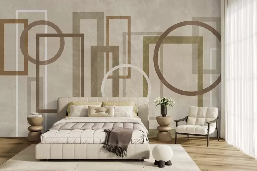 wall murals Геометријски, текстурирани облици, укључујући правоугаонике и кругове, у земљаним тоновима w10031v1