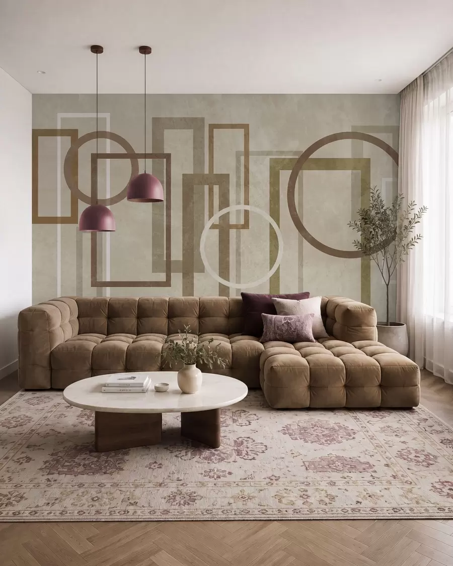 wall murals Геометријски, текстурирани облици, укључујући правоугаонике и кругове, у земљаним тоновима w10031v1