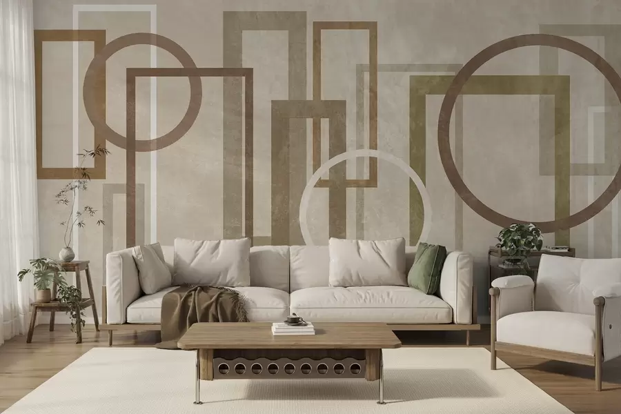 wall murals Геометријски, текстурирани облици, укључујући правоугаонике и кругове, у земљаним тоновима w10031v1