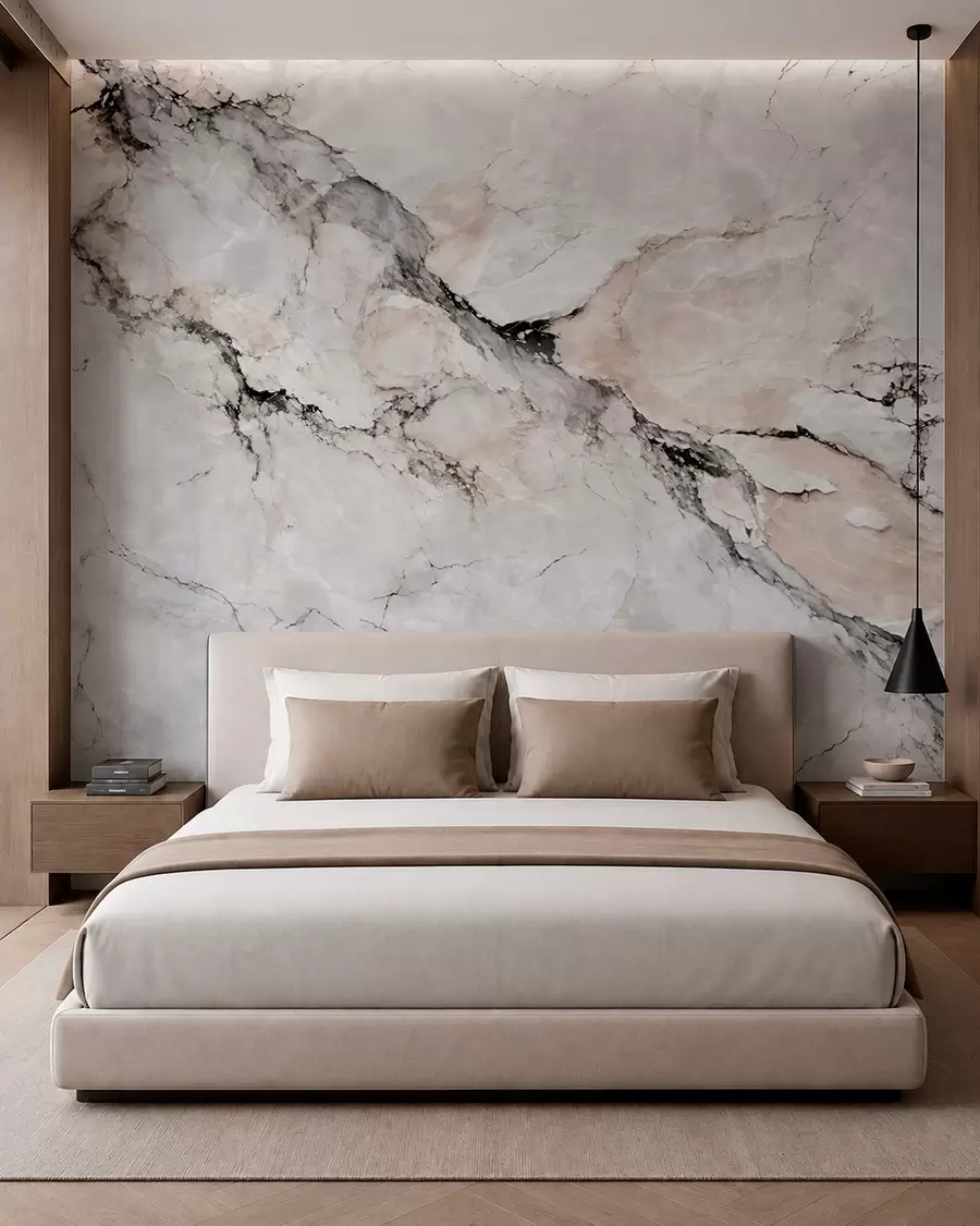 wall murals Светла мермерна текстура са тамним и беж венама w05884