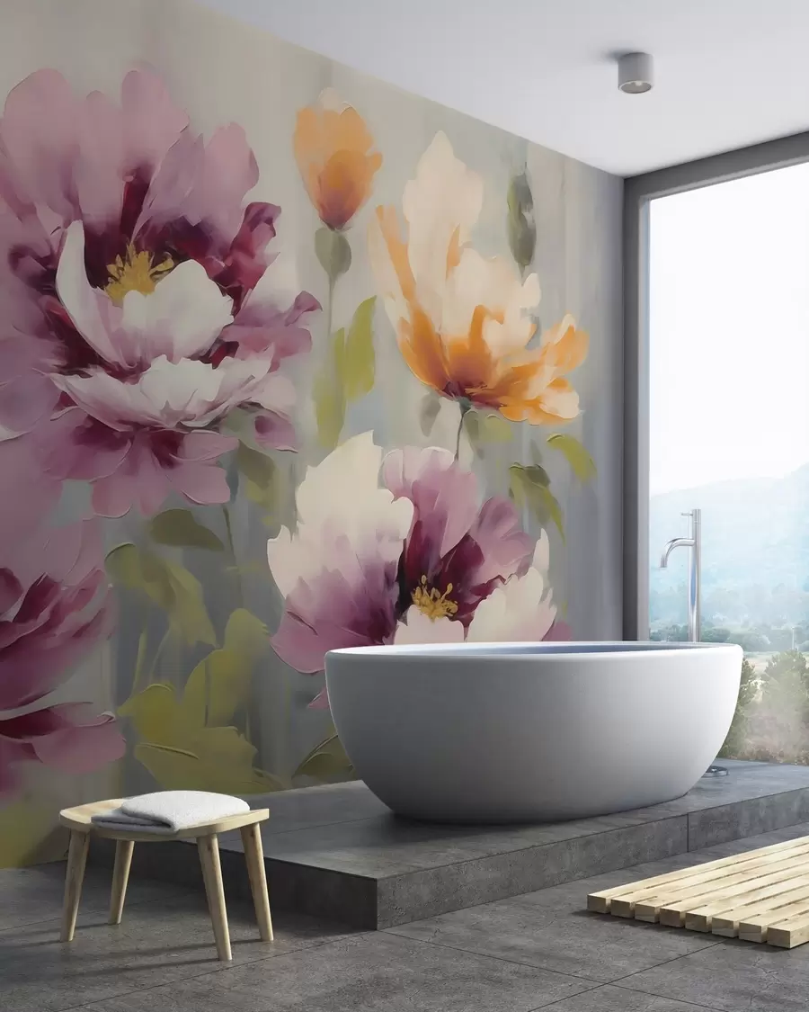 wall murals Апстрактно стилизовано цвеће, имитација сликарства w05848