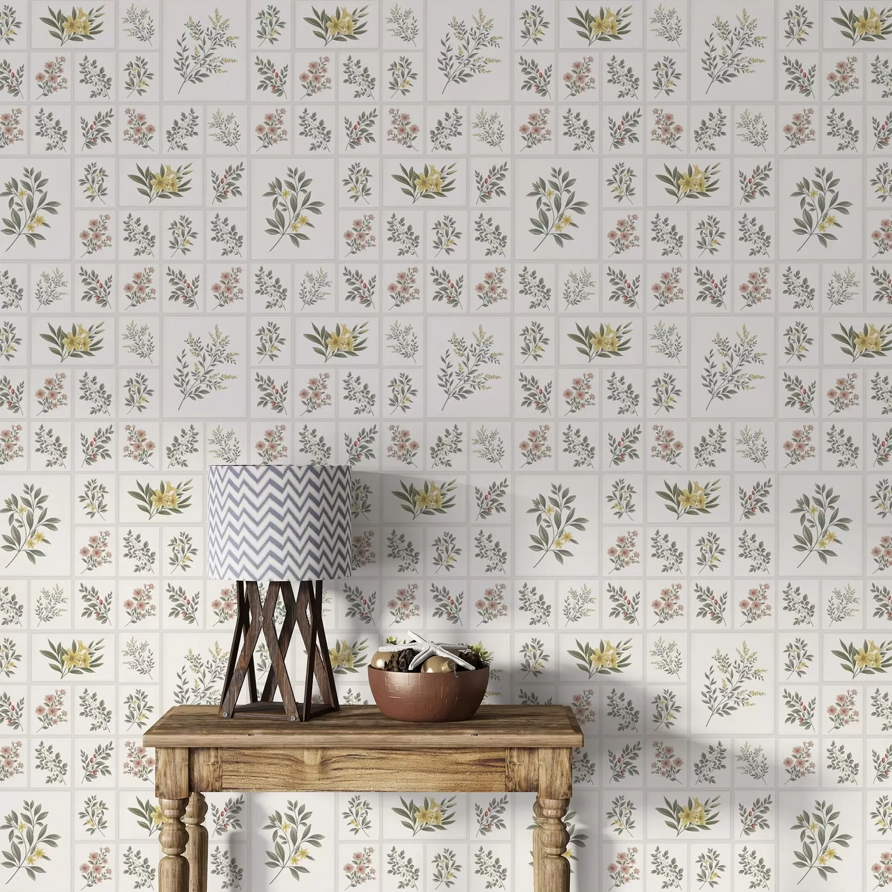 wall murals Ботанички узорак са цвећем и лишћем у оквирима a01258