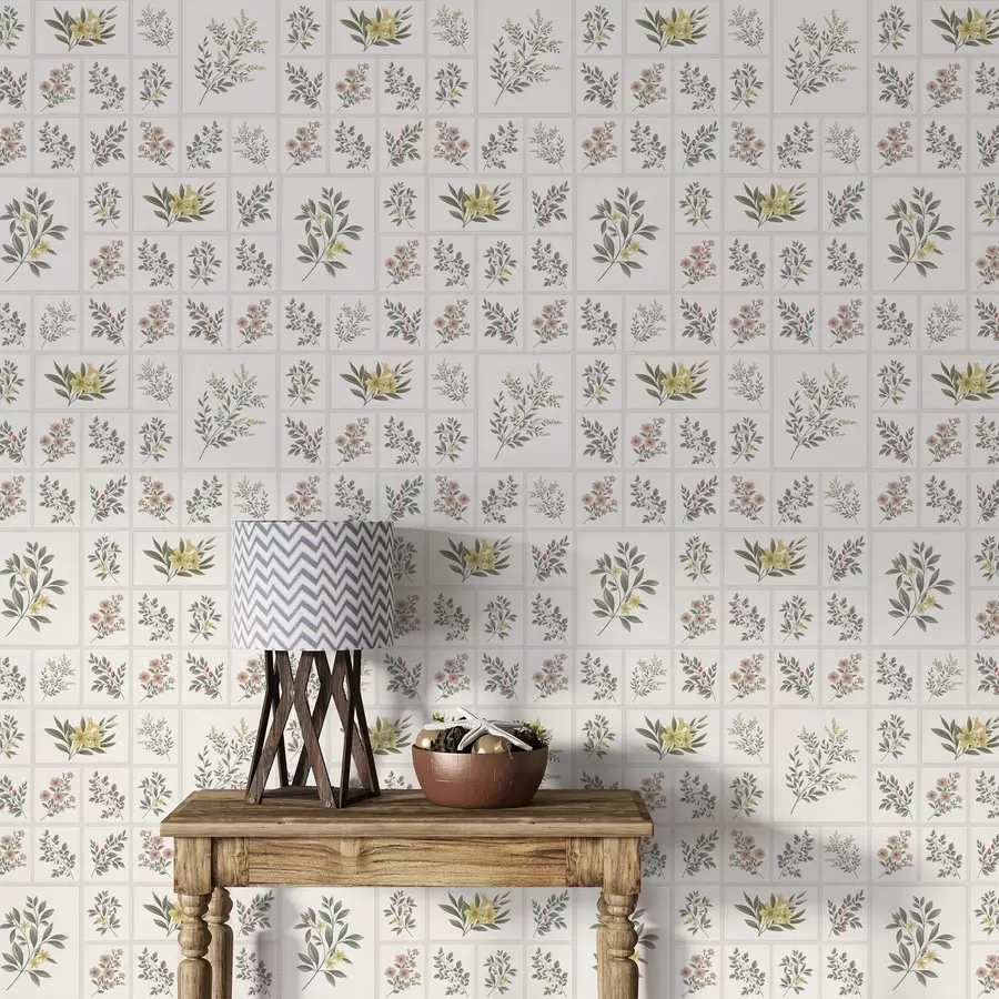 wall murals Ботанички узорак са цвећем и лишћем у оквирима a01258