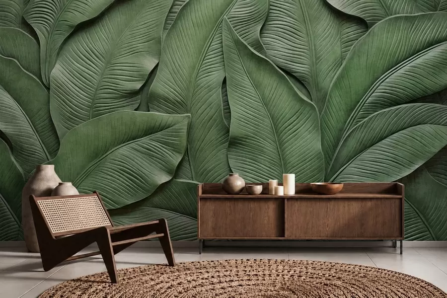 wall murals Густи узорак великих зелених листова w05887
