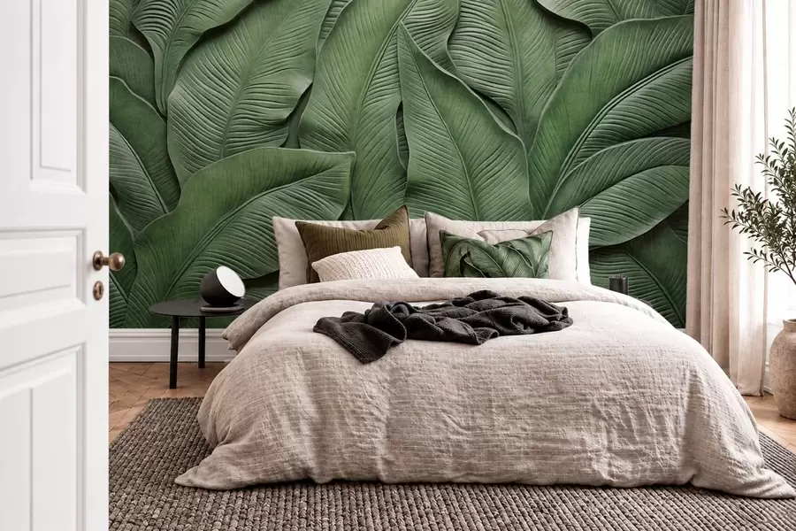 wall murals Густи узорак великих зелених листова w05887