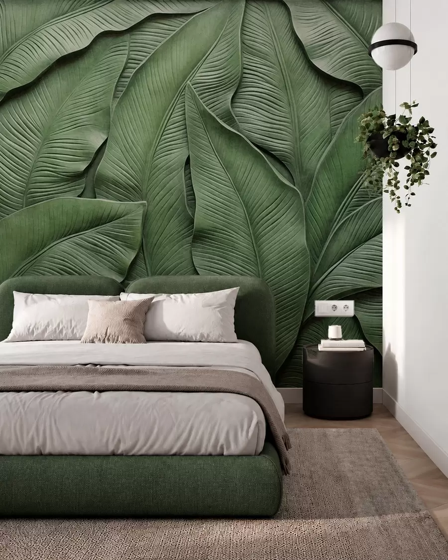 wall murals Густи узорак великих зелених листова w05887