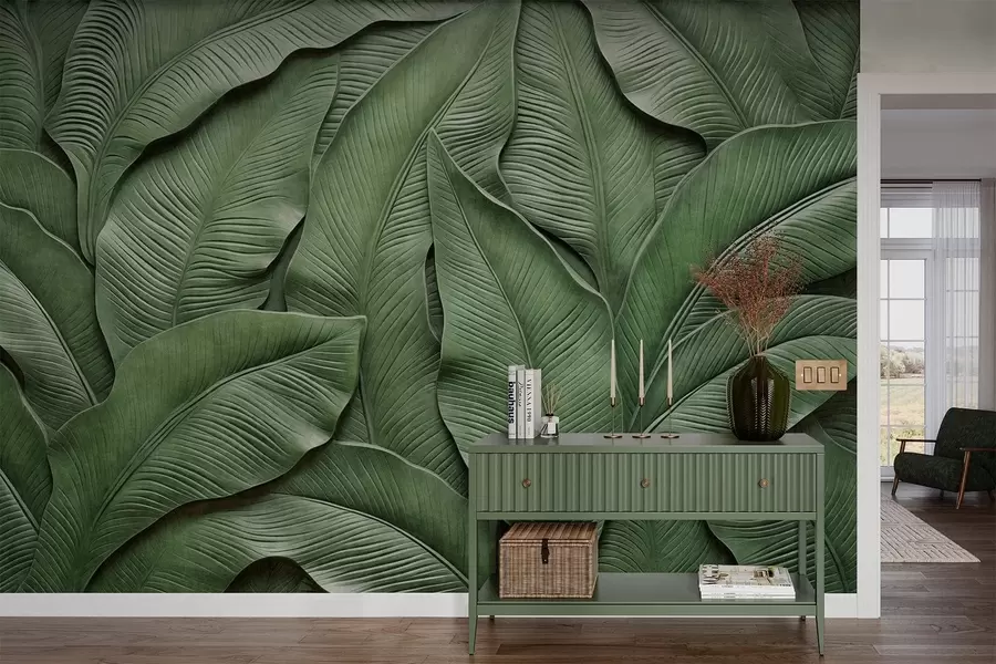 wall murals Густи узорак великих зелених листова w05887