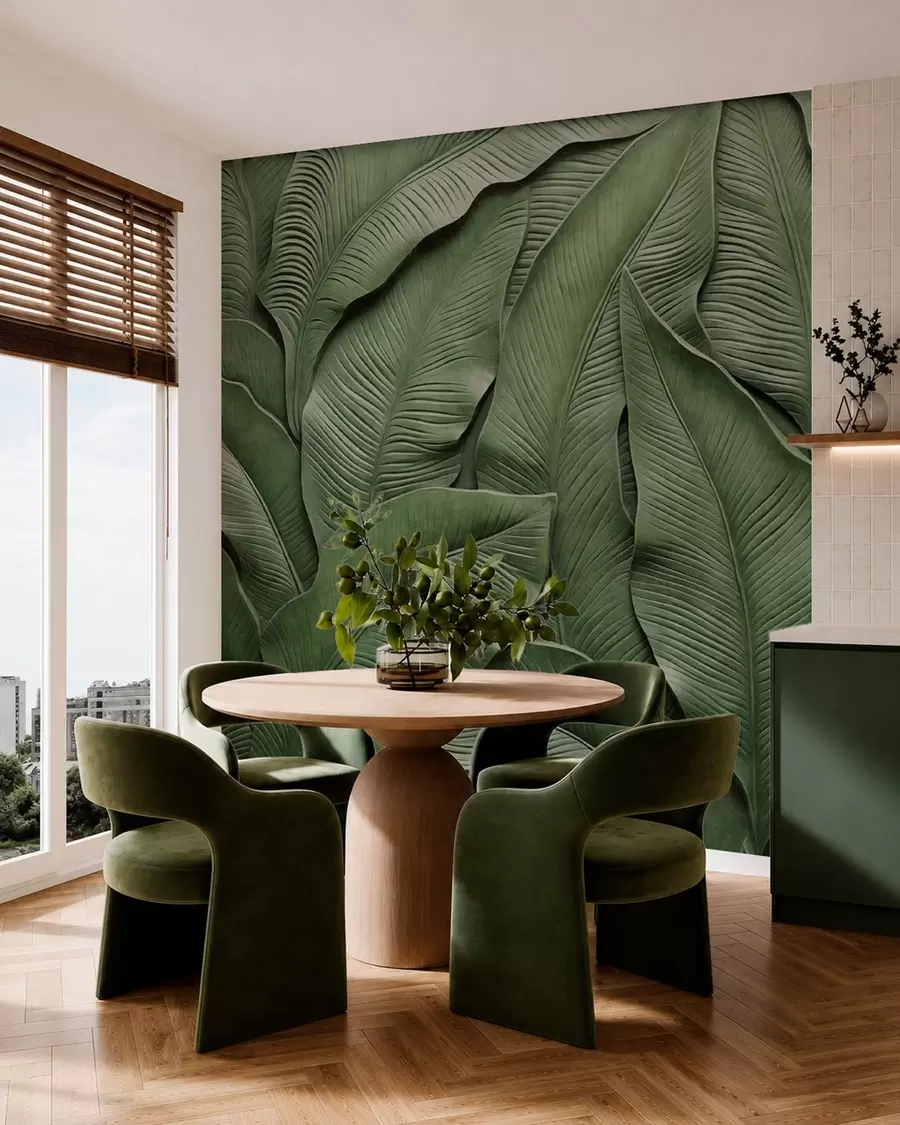 wall murals Густи узорак великих зелених листова w05887