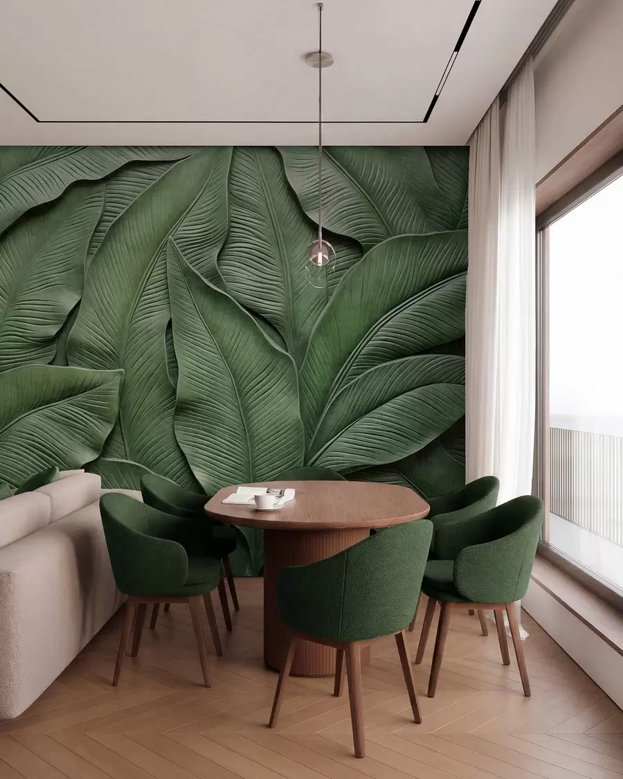 wall murals Густи узорак великих зелених листова w05887