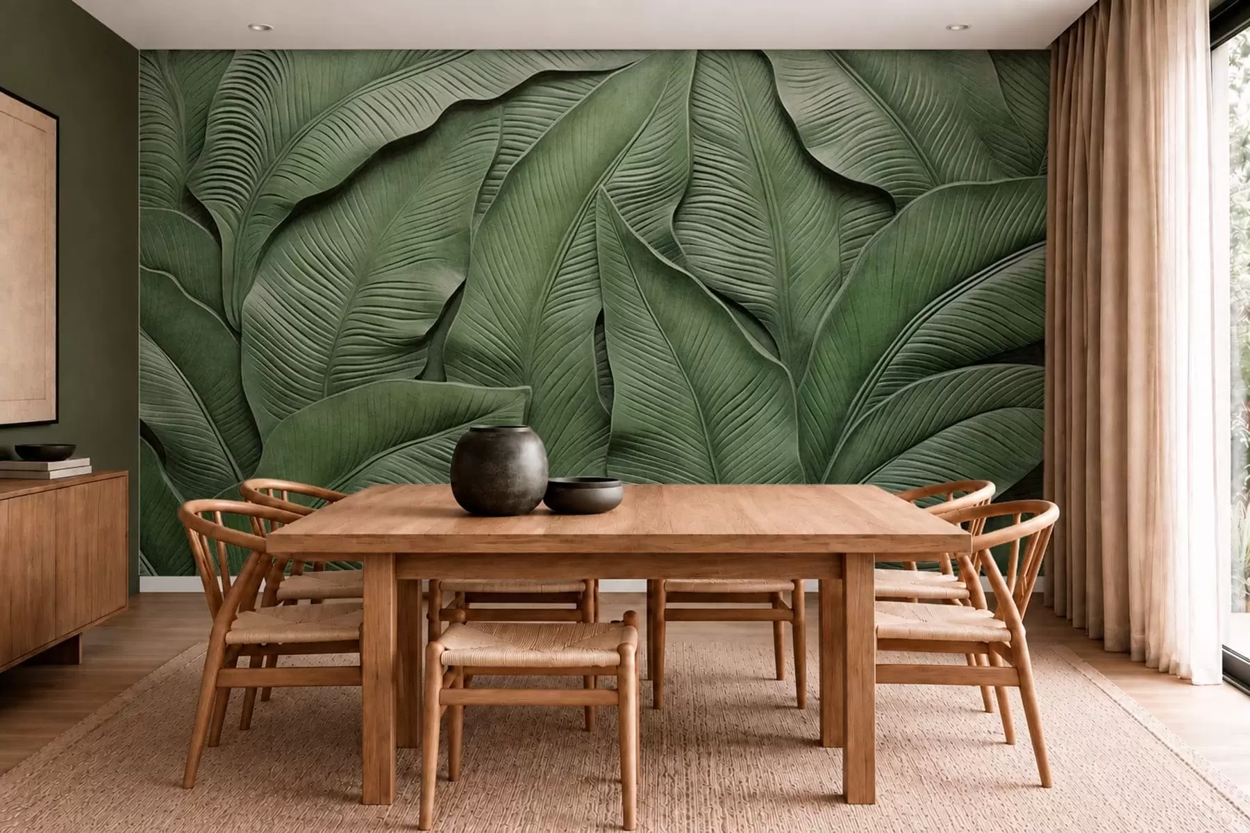 wall murals Густи узорак великих зелених листова w05887