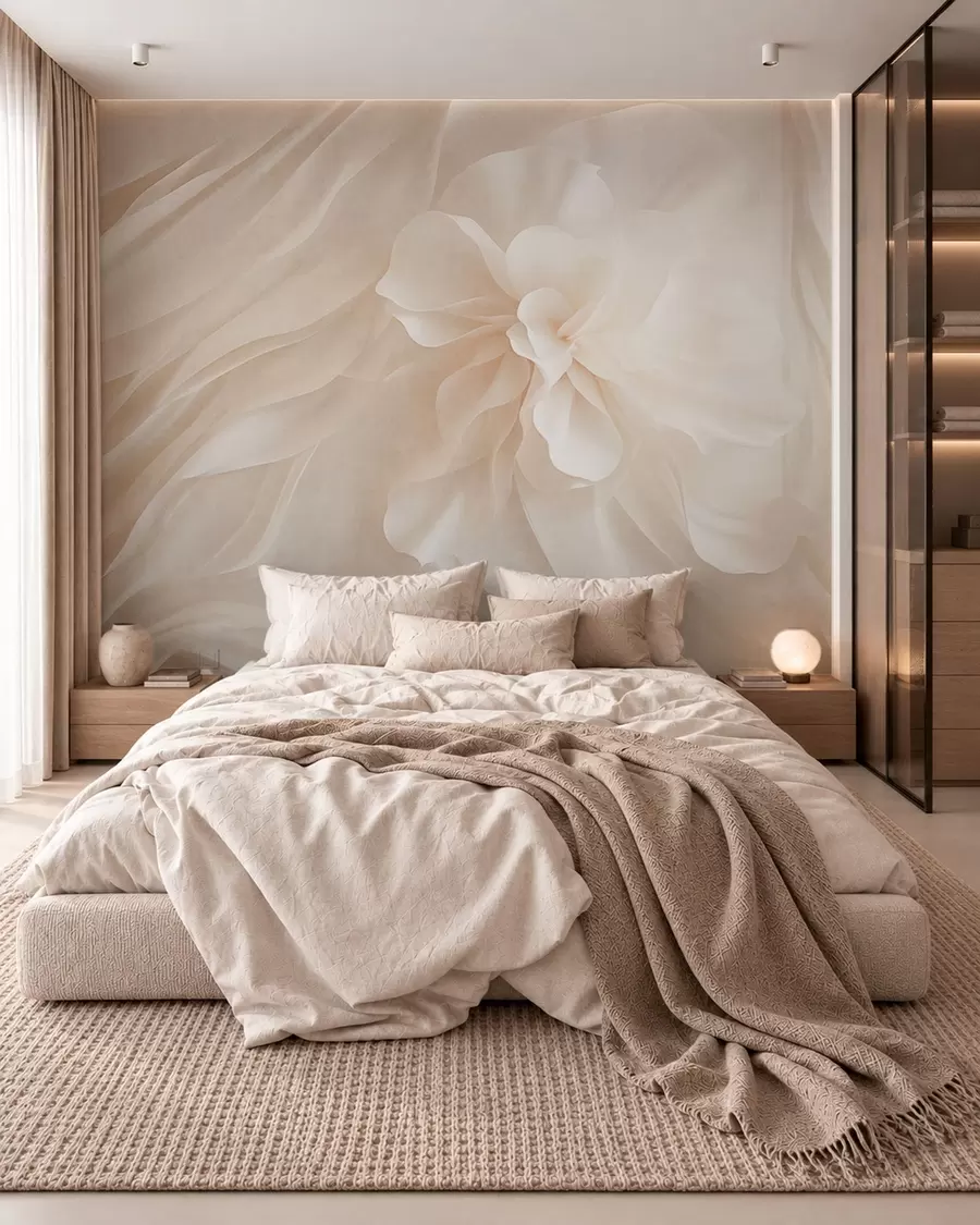 wall murals Волуминозни бели цвет међу лепршавим бледим облицима w05894