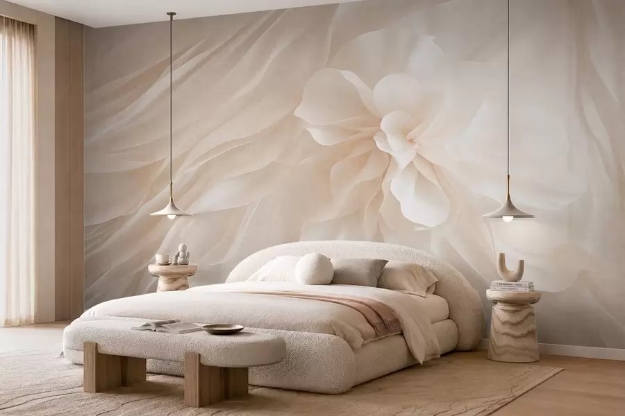wall murals Волуминозни бели цвет међу лепршавим бледим облицима w05894