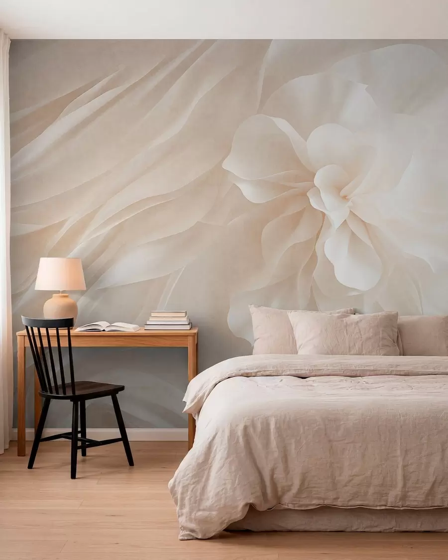 wall murals Волуминозни бели цвет међу лепршавим бледим облицима w05894
