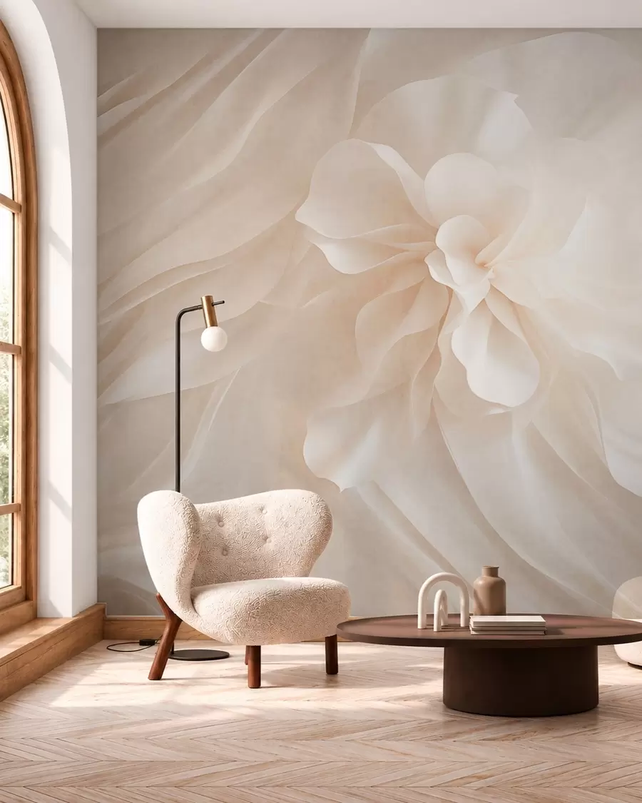 wall murals Волуминозни бели цвет међу лепршавим бледим облицима w05894